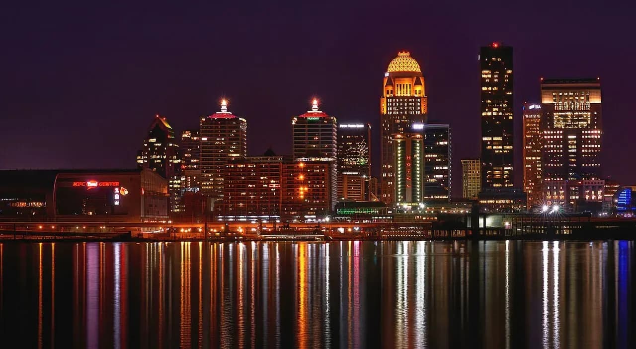 Louisville cityscape and surrounding landscape